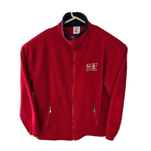 Men's Gogo Sports San Francisco Hayward Ca Extra Large Red Fleece Like Jacket - Picture 1 of 8